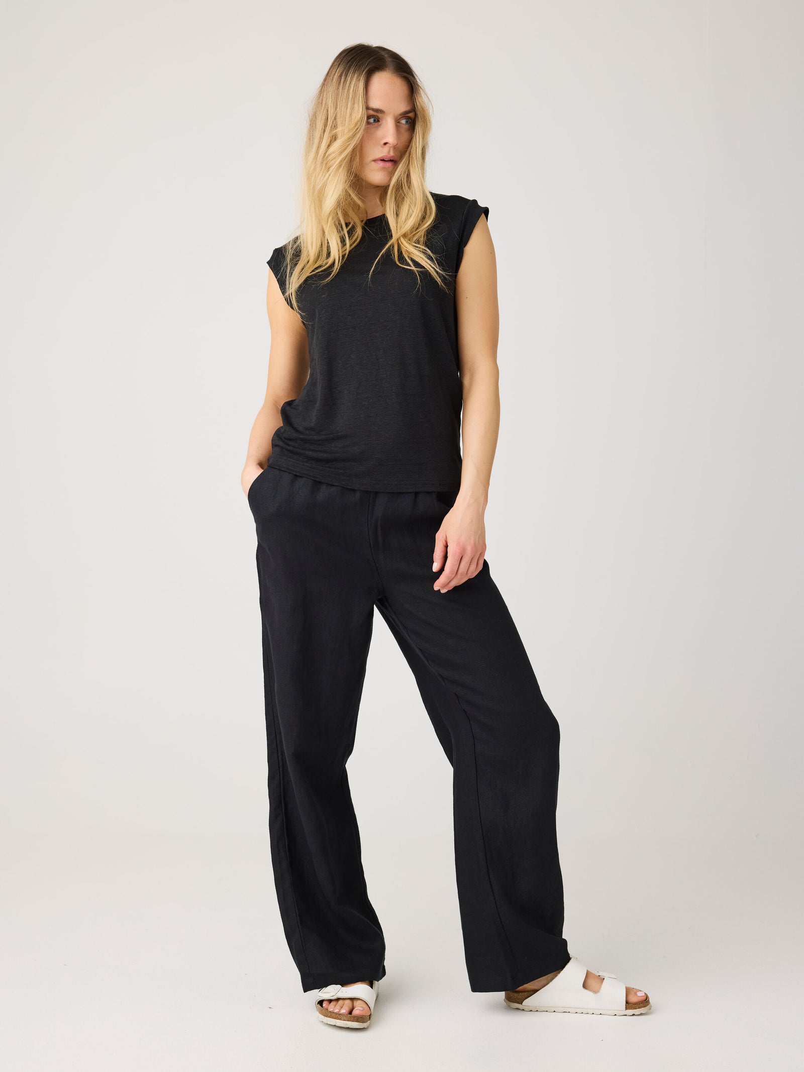 Posey wide linen pants - Black Jet