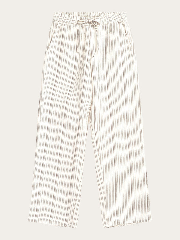 KnowledgeCotton Apparel - WMN POSEY wide mid-rise wrinkle stripe pants - GOTS/Vegan Pants 8026 Brown stripe