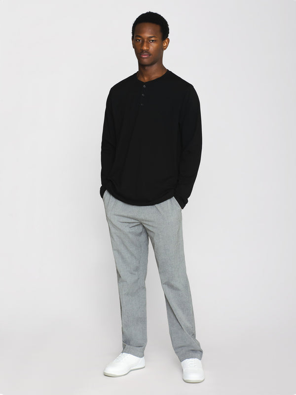 KnowledgeCotton Apparel - MEN Pajamas set with long sleeve tee & pants - GOTS/ Vegan Homewear 1300 Black Jet