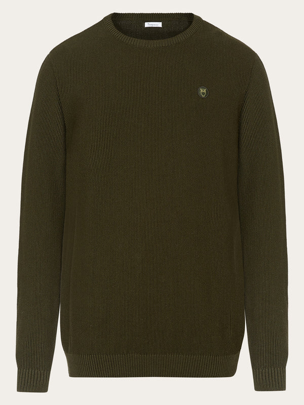 KnowledgeCotton Apparel - MEN Pique badge knit o-neck Knits 1090 Forrest Night