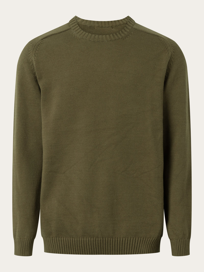 KnowledgeCotton Apparel - MEN Plain knitted crew neck Knits 1068 Burned Olive