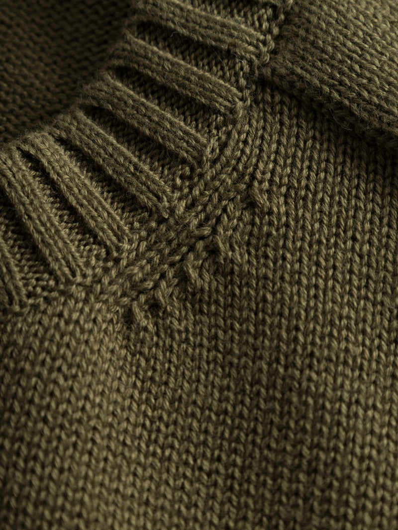 KnowledgeCotton Apparel - MEN Plain knitted crew neck Knits 1100 Dark Olive
