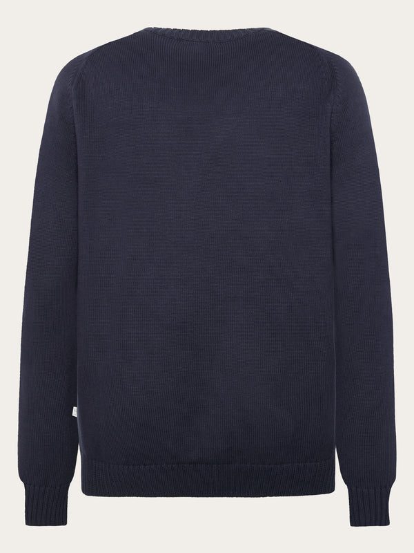 KnowledgeCotton Apparel - MEN Plain knitted crew neck Knits 1412 Night Sky