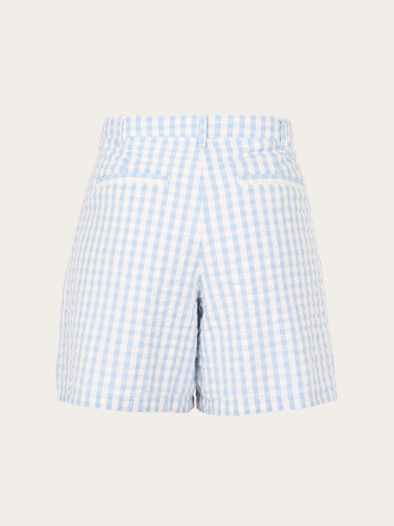 KnowledgeCotton Apparel - WMN Pleated seersucker check shorts Shorts 1349 Chambray Blue