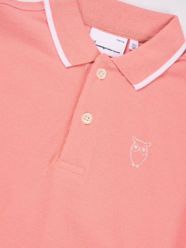 KnowledgeCotton Apparel - YOUNG Polo with contrast stripes Polos 1379 Coral Pink