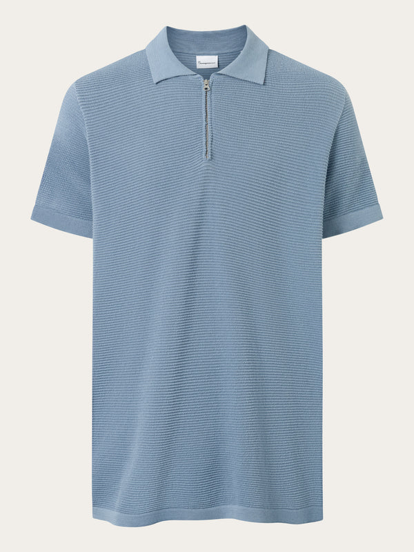 KnowledgeCotton Apparel - MEN Polo with zipper in reverse knit Polos 1322 Asley Blue