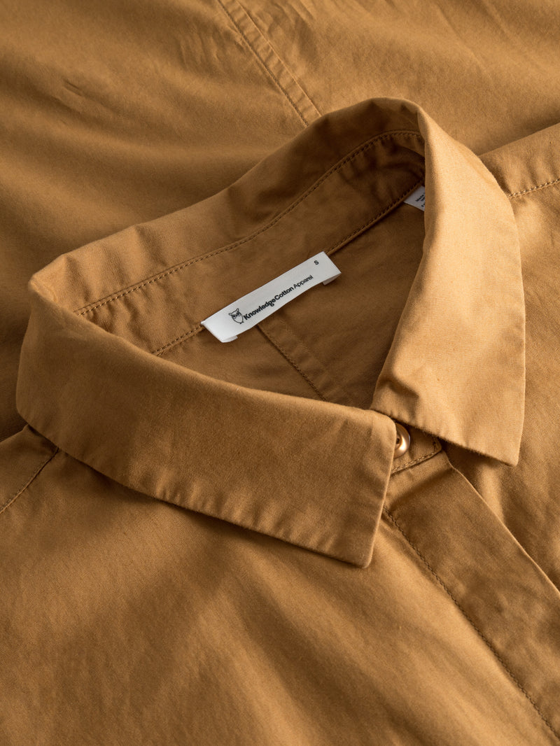 KnowledgeCotton Apparel - WMN Poplin dropped shoulder shirt dress Dresses 1366 Brown Sugar