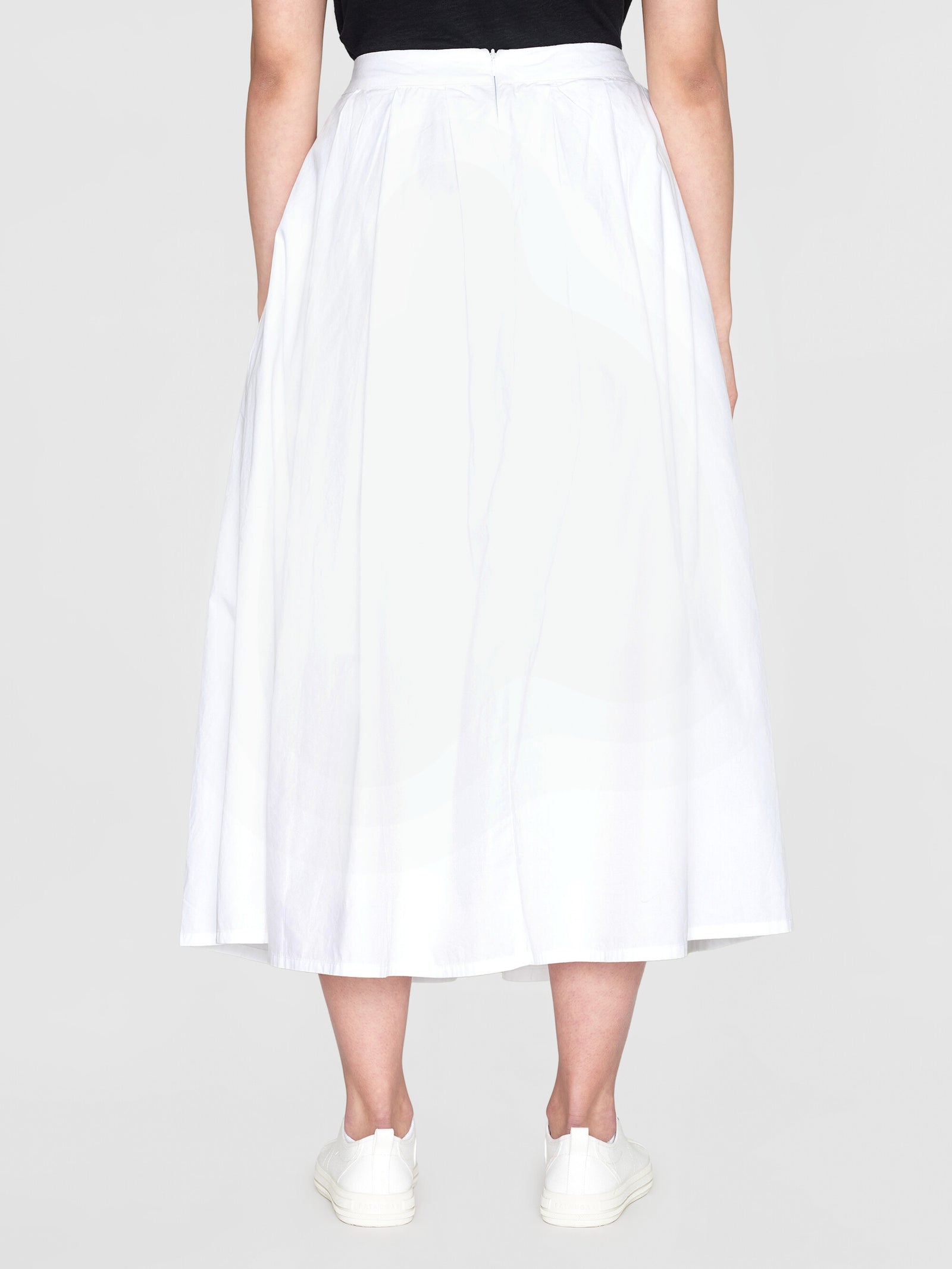 Poplin pleated mid-length skirt - Bright White