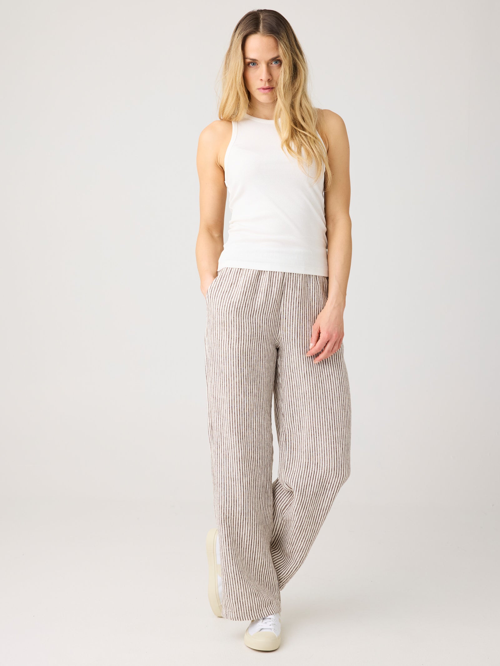 Posey wide linen pants - Dark Brown Stripe