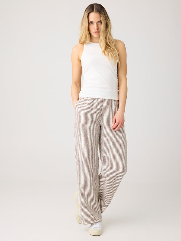 Posey wide linen pants - Dark Brown Stripe