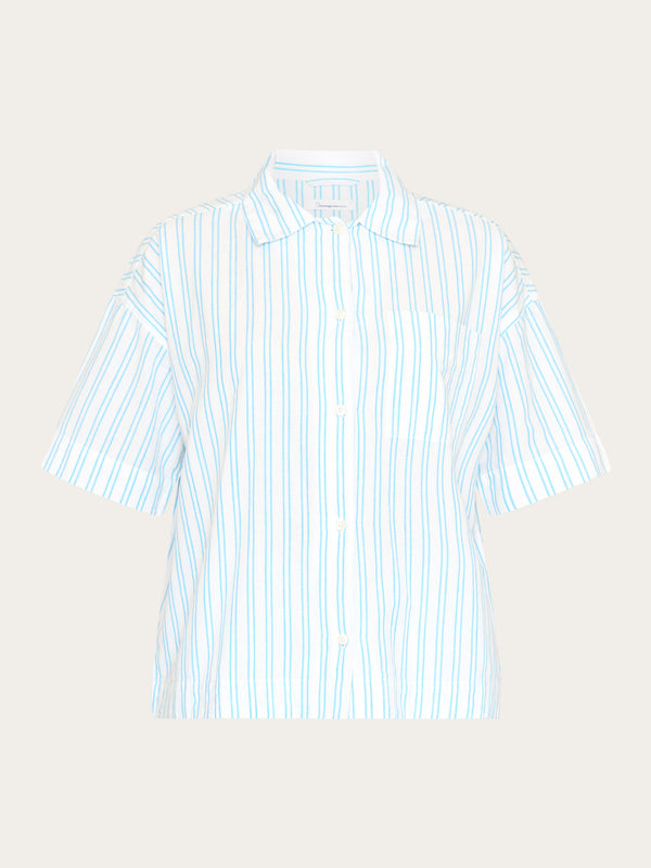 KnowledgeCotton Apparel - WMN Pyjama short sleeved shirt - GOTS/Vegan Shirts 8021 Blue stripe