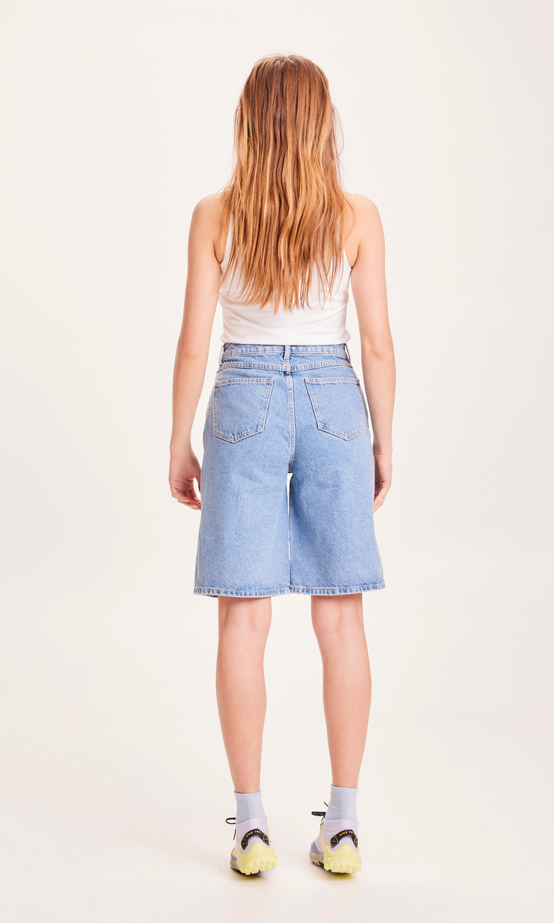 KnowledgeCotton Apparel - WMN REBORN™ ALLY high waist bermuda denim shorts Denims 3050 Bleached Stonewash