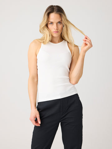 KnowledgeCotton Apparel - WMN Racer rib top T-shirts 1007 Star White