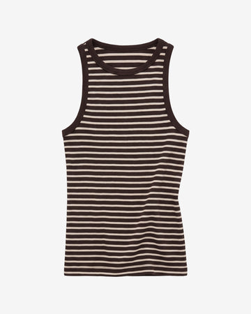 KnowledgeCotton Apparel - WMN Racer rib top T-shirts 8009 Stripe brown