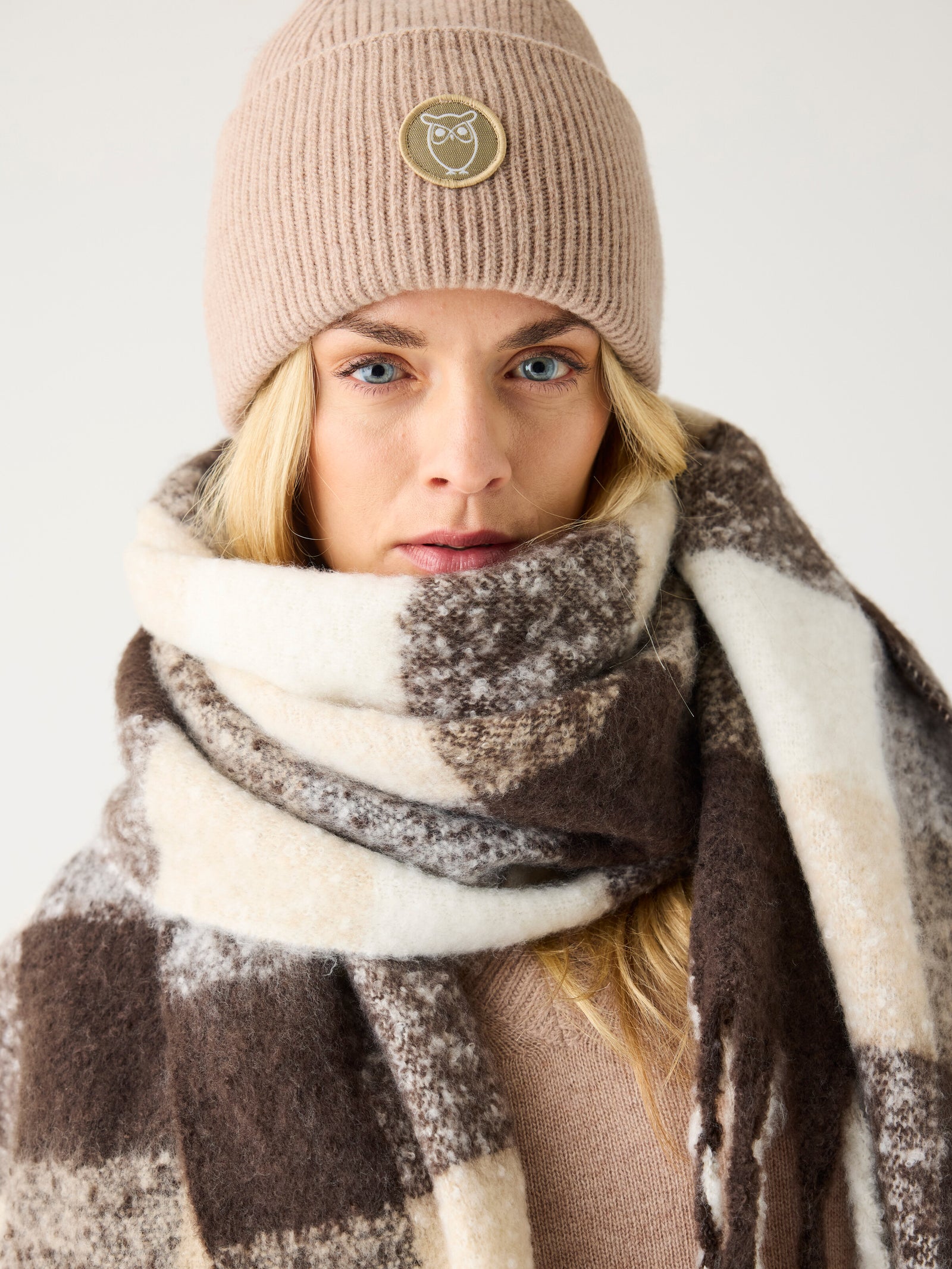 Recycled fringe scarf - Brown check