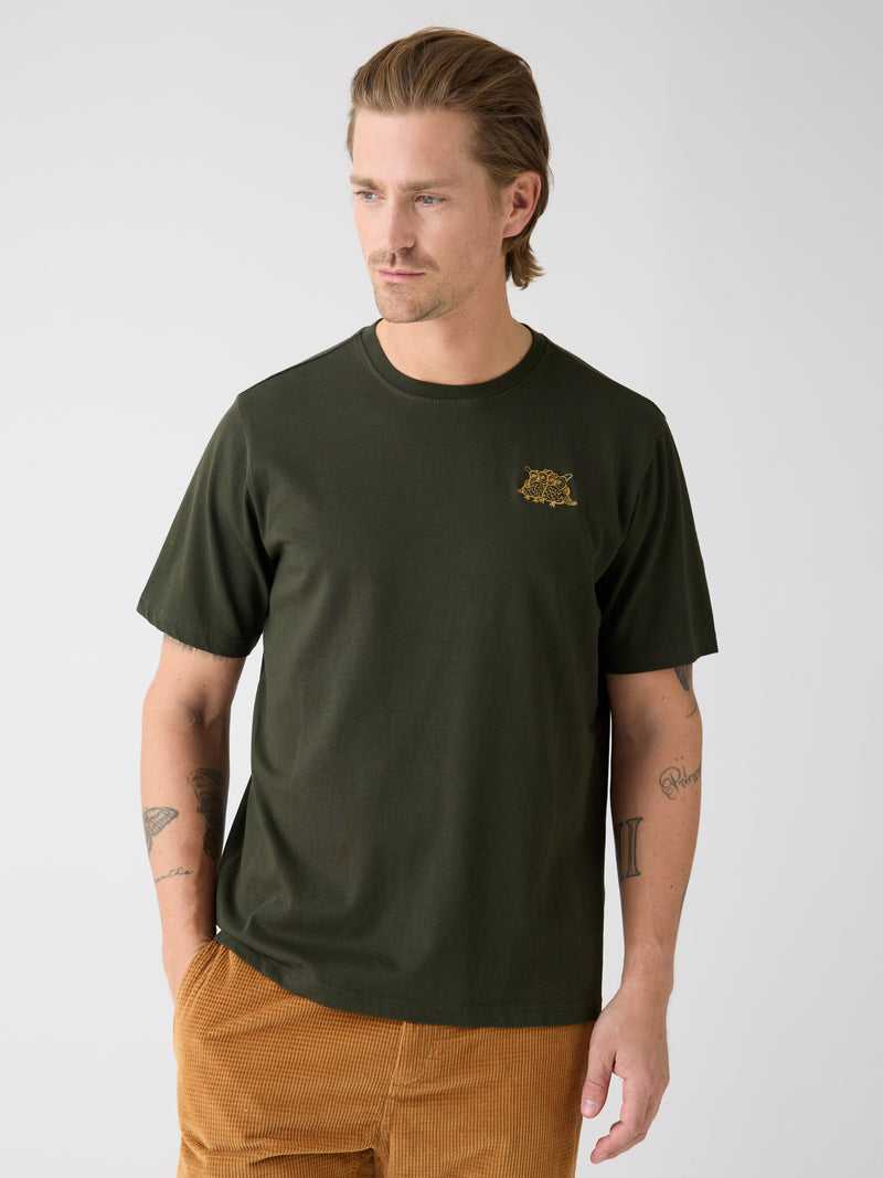 KnowledgeCotton Apparel - MEN Regenerative Organic Cotton Chest Embroidery T-Shirt GOTS T-shirts 1090 Forrest Night