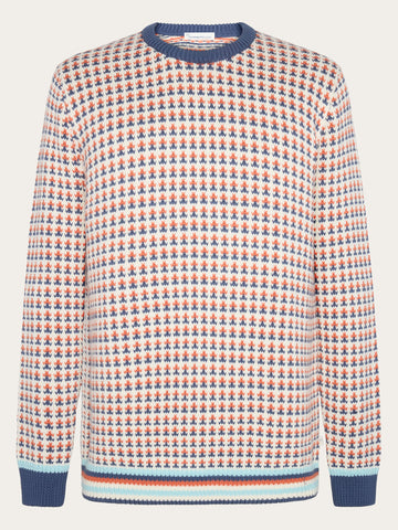 KnowledgeCotton Apparel - MEN Regenerative Organic Cotton Jaquard Crew Neck Knit GOTS/Vegan Knits 8032 Multi color stripe