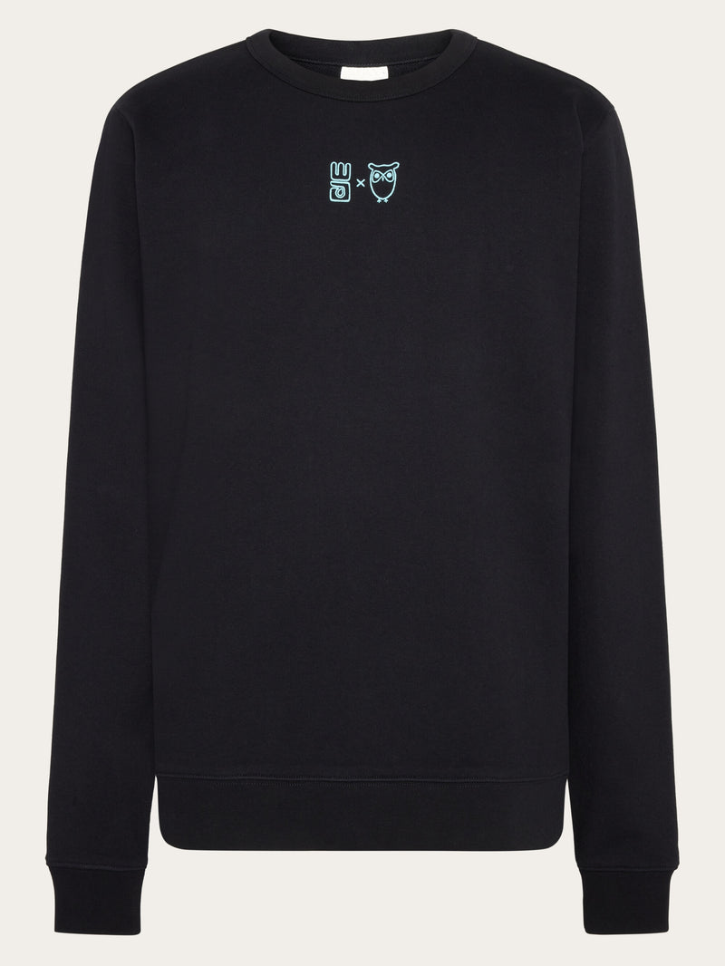 KnowledgeCotton Apparel - MEN Regenerative Organic Cotton Printed Crew Neck GOTS/Vegan Sweats 1300 Black Jet