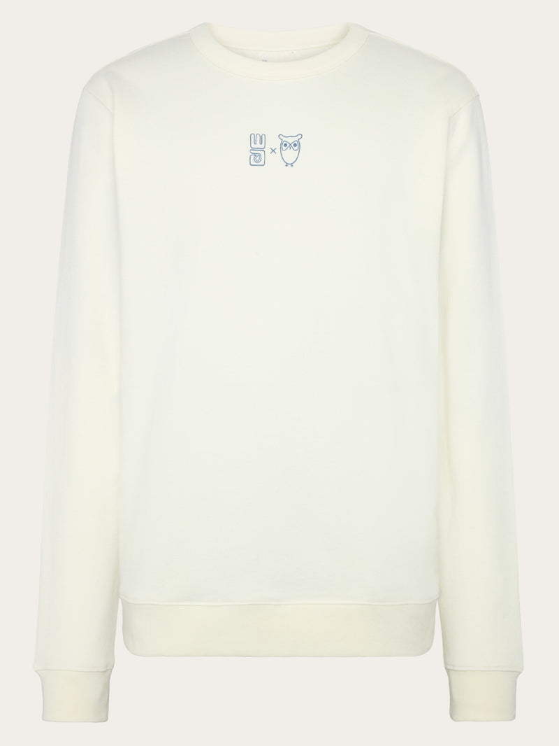 KnowledgeCotton Apparel - MEN Regenerative Organic Cotton Printed Crew Neck GOTS/Vegan Sweats 1387 Egret