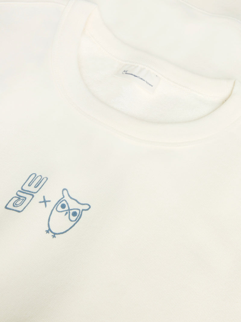 KnowledgeCotton Apparel - MEN Regenerative Organic Cotton Printed Crew Neck GOTS/Vegan Sweats 1387 Egret