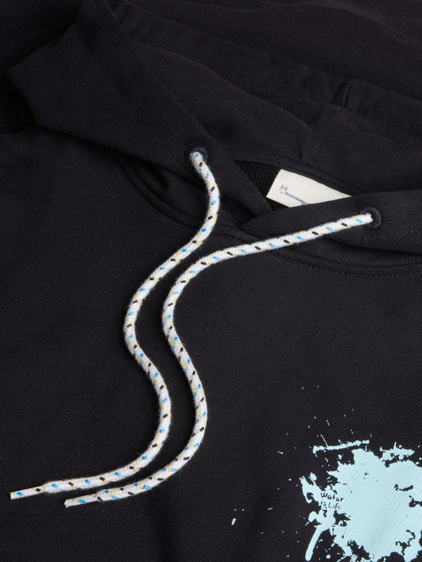 KnowledgeCotton Apparel - MEN Regenerative Organic Cotton Printed Hoodie GOTS/Vegan Sweats 1300 Black Jet