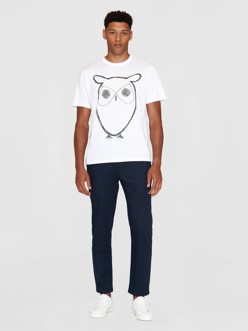 KnowledgeCotton Apparel - MEN Regular big owl front print t-shirt - Regenerative Organic Certified™ - GOTS T-shirts 1010 Bright White