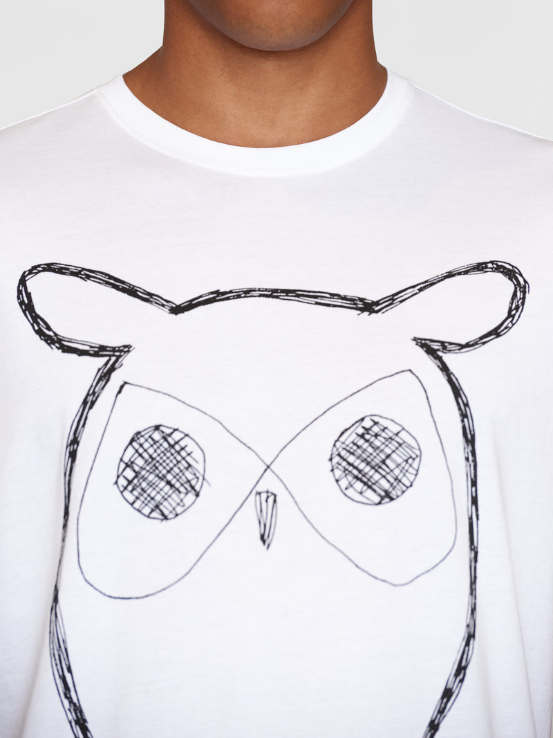 KnowledgeCotton Apparel - MEN Regular big owl front print t-shirt - GOTS T-shirts 1010 Bright White