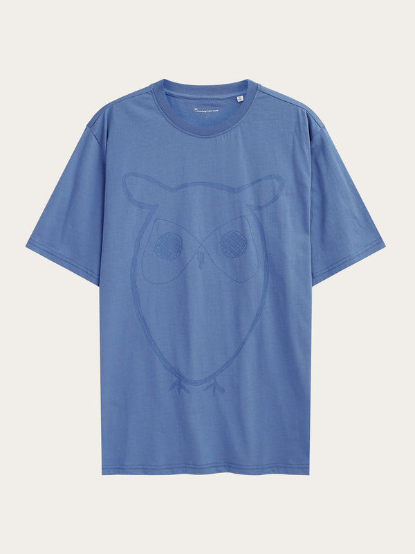 KnowledgeCotton Apparel - MEN Regular big owl front print t-shirt - GOTS T-shirts 1432 Moonlight Blue