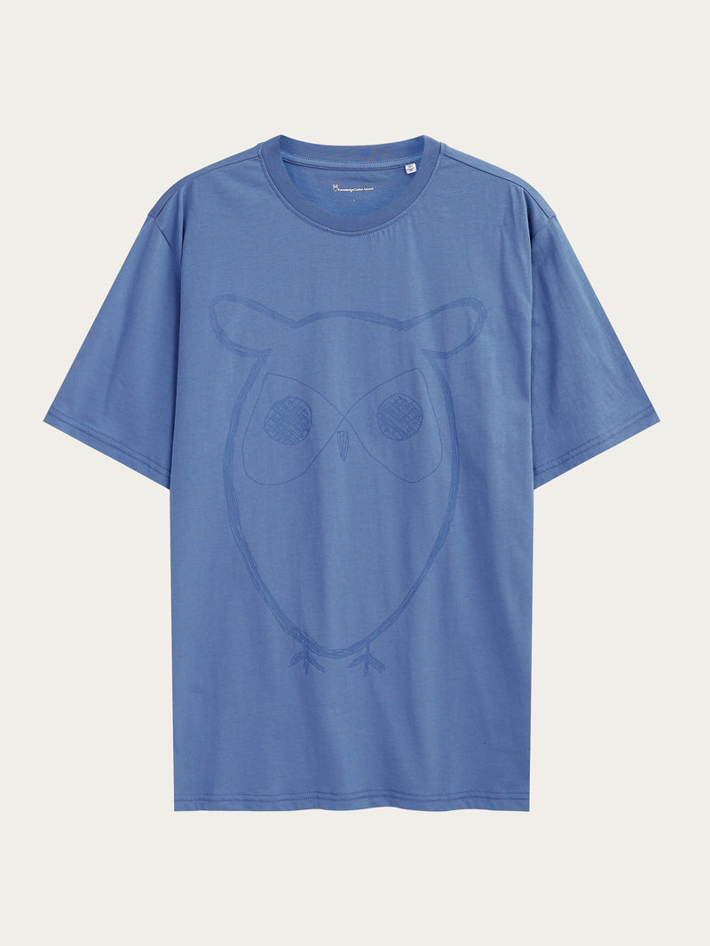 KnowledgeCotton Apparel - MEN Regular big owl front print t-shirt - Regenerative Organic Certified™ - GOTS T-shirts 1432 Moonlight Blue