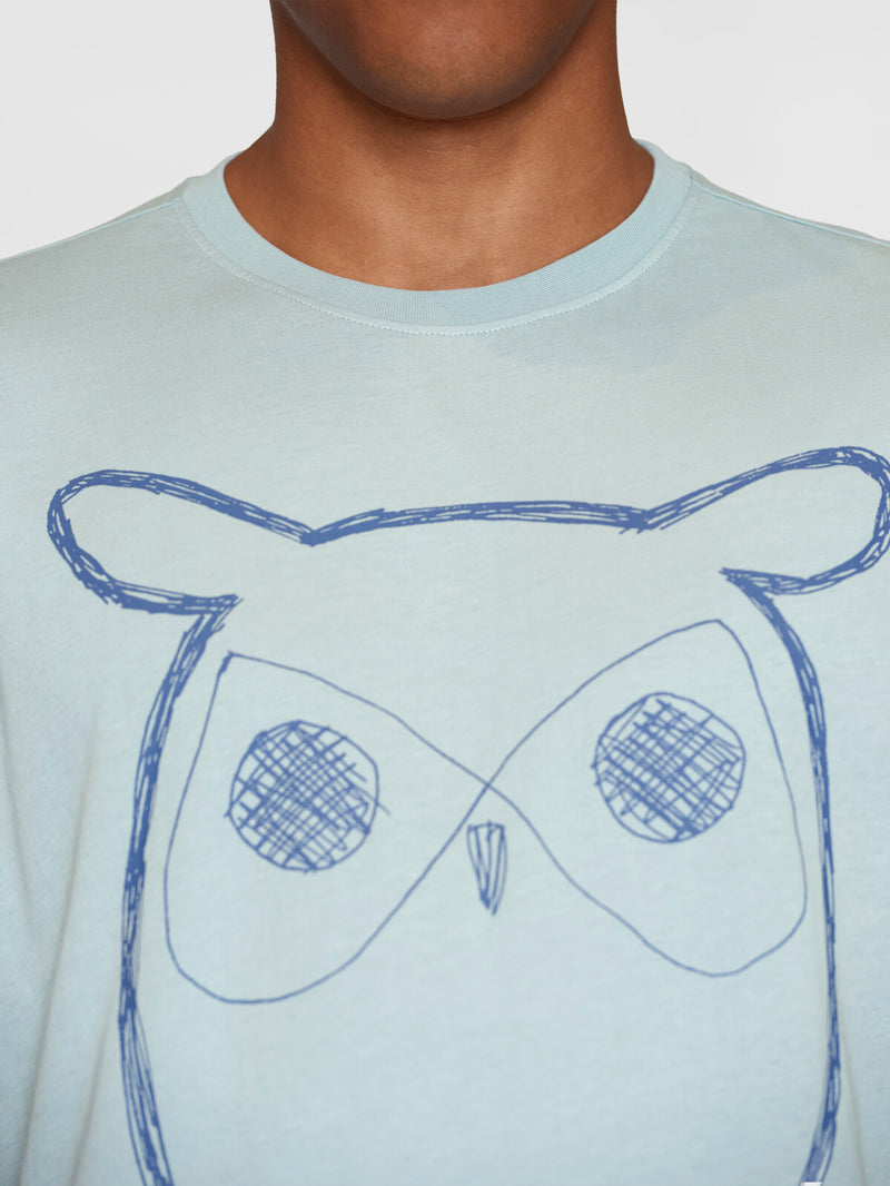 KnowledgeCotton Apparel - MEN Regular big owl front print t-shirt - GOTS T-shirts 1436 Gray Mist