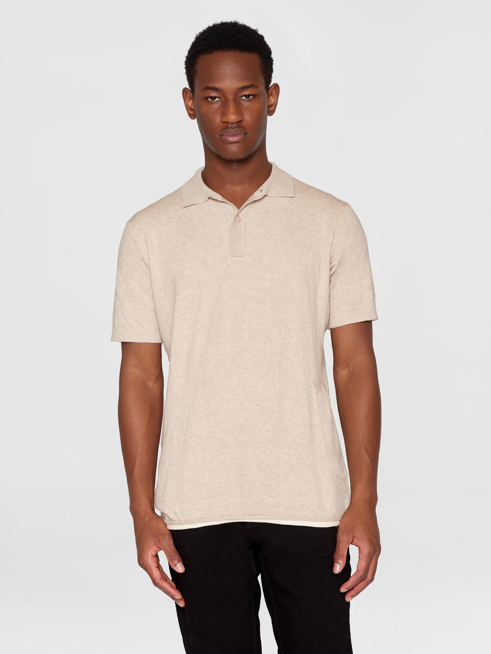 Buy Regular double layer knitted short sleeved polo GOTS Nature Melange from KnowledgeCotton Apparel