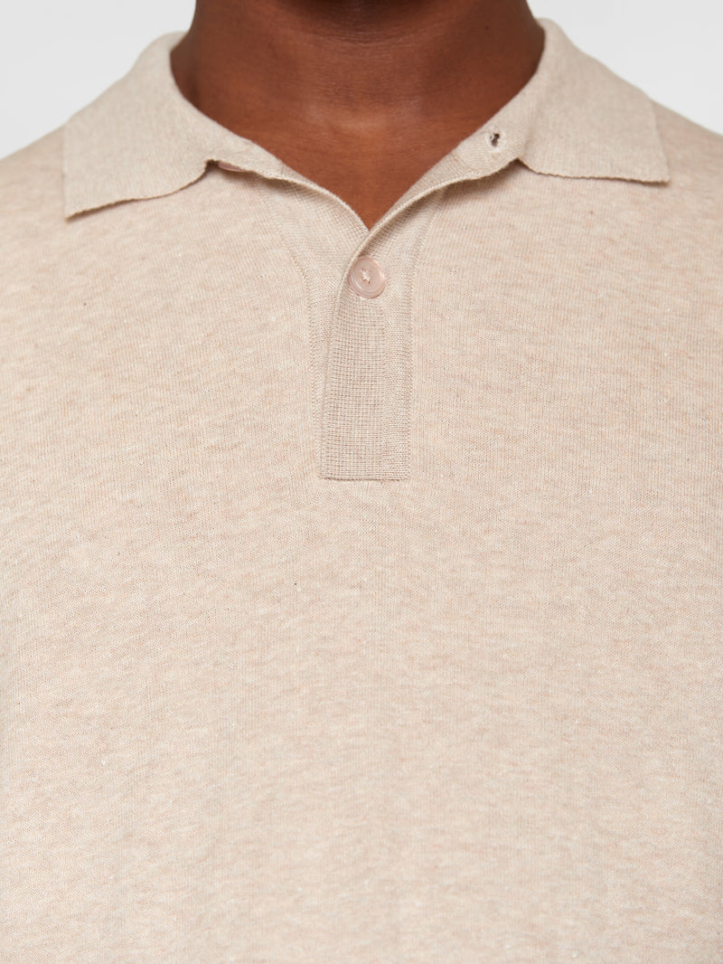 KnowledgeCotton Apparel - MEN Regular double layer knitted short sleeved polo - GOTS/Vegan Polos 1074 Nature Melange