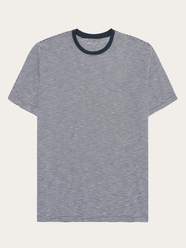 KnowledgeCotton Apparel - MEN Regular fit Striped basic tee T-shirts 8021 Blue stripe