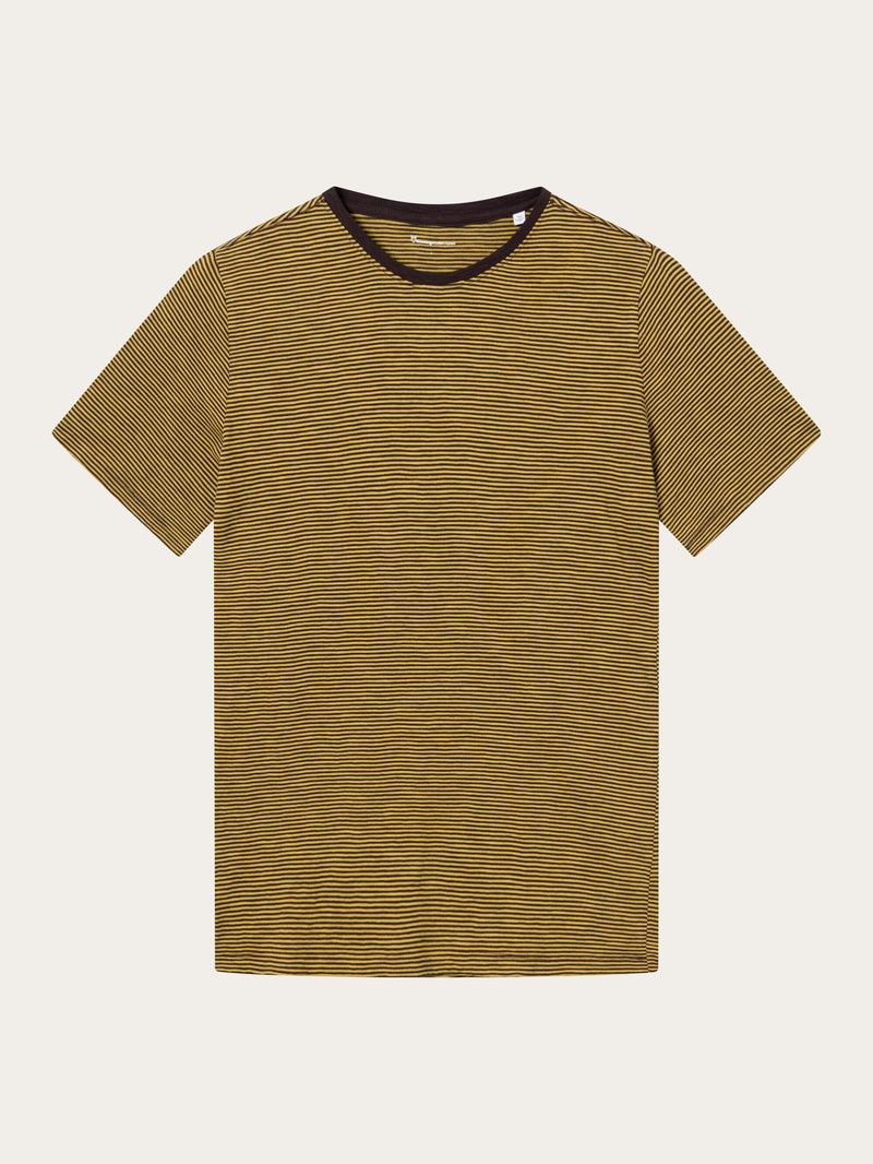 KnowledgeCotton Apparel - MEN Regular fit Striped basic tee T-shirts 8026 Brown stripe