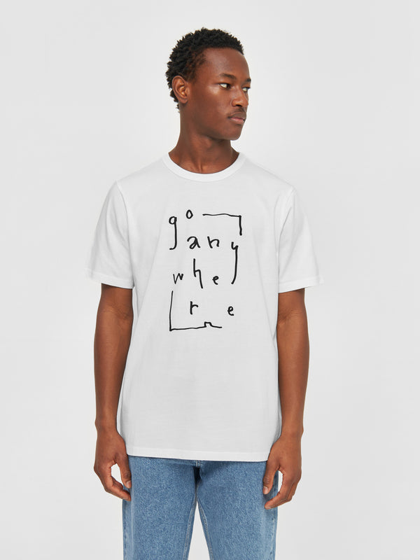 KnowledgeCotton Apparel - MEN Regular fit big front print t-shirt T-shirts 1010 Bright White