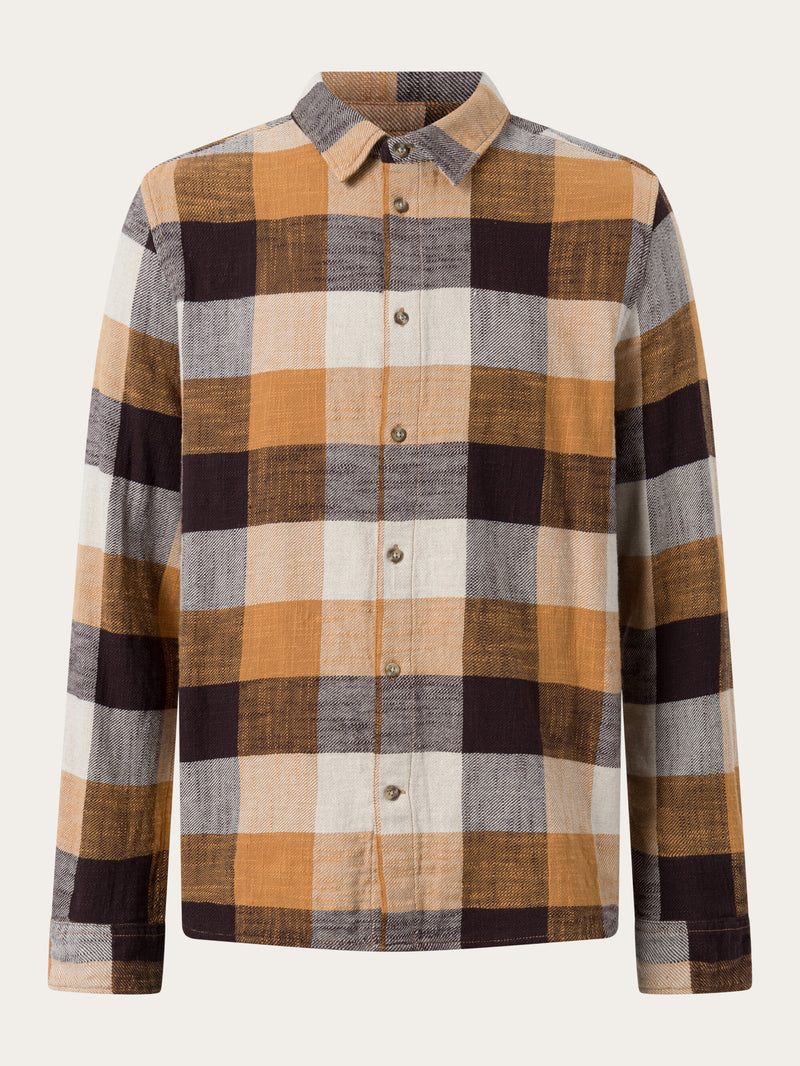 KnowledgeCotton Apparel - MEN Regular fit checkered shirt Shirts 7026 Brown check