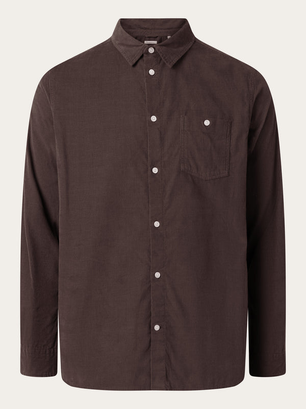 KnowledgeCotton Apparel - MEN Regular fit corduroy shirt Shirts 1394 Chocolate Plum