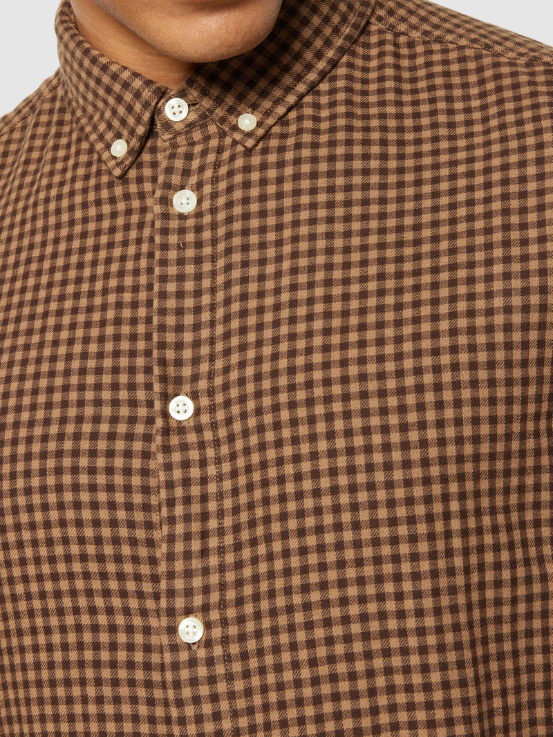 KnowledgeCotton Apparel - MEN Regular fit double layer checkered shirt Shirts 7026 Brown check