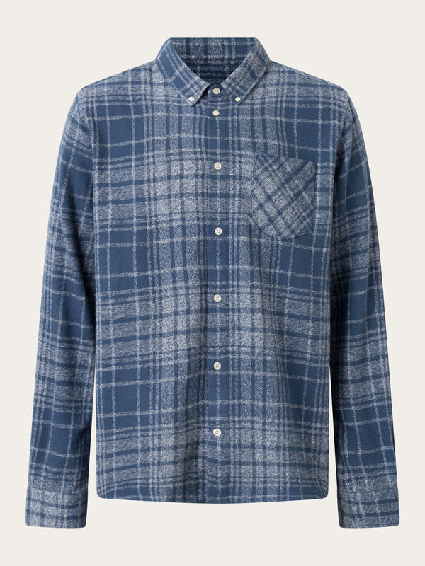 KnowledgeCotton Apparel - MEN Regular fit heavy flannel checkered shirt Shirts 8021 Blue stripe