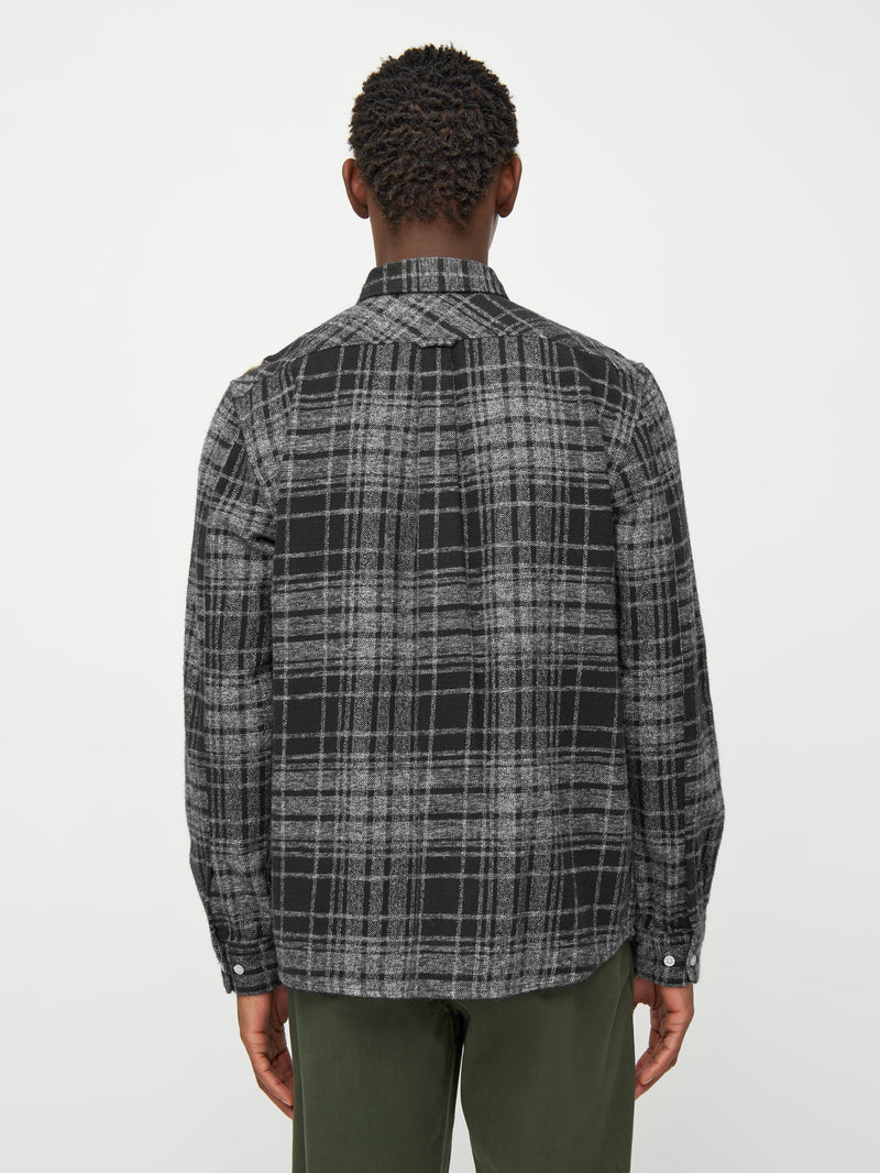 KnowledgeCotton Apparel - MEN Regular fit heavy flannel checkered shirt Shirts 8023 Green stripe