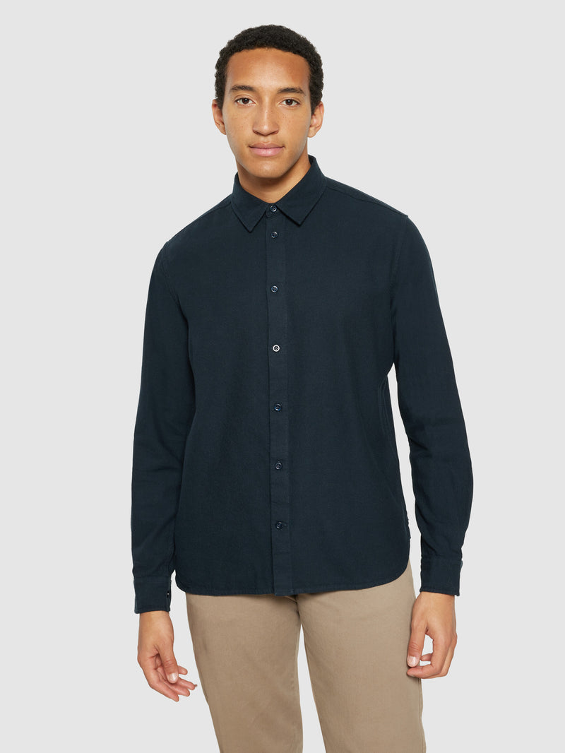 KnowledgeCotton Apparel - MEN Regular fit heavy twill flannel shirt - GOTS/Vegan Shirts 1001 Total Eclipse