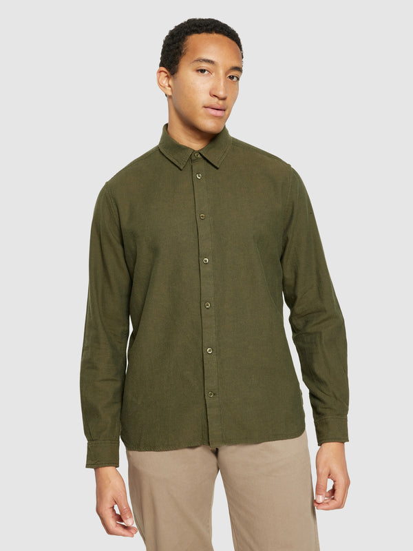 KnowledgeCotton Apparel - MEN Regular fit heavy twill flannel shirt - GOTS/Vegan Shirts 1090 Forrest Night