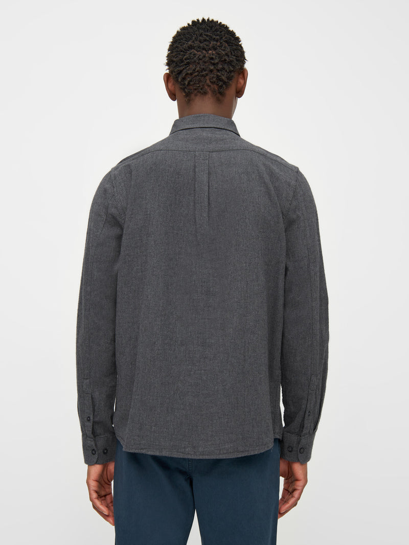 KnowledgeCotton Apparel - MEN Regular fit melangé flannel shirt Shirts 1073 Dark Grey Melange