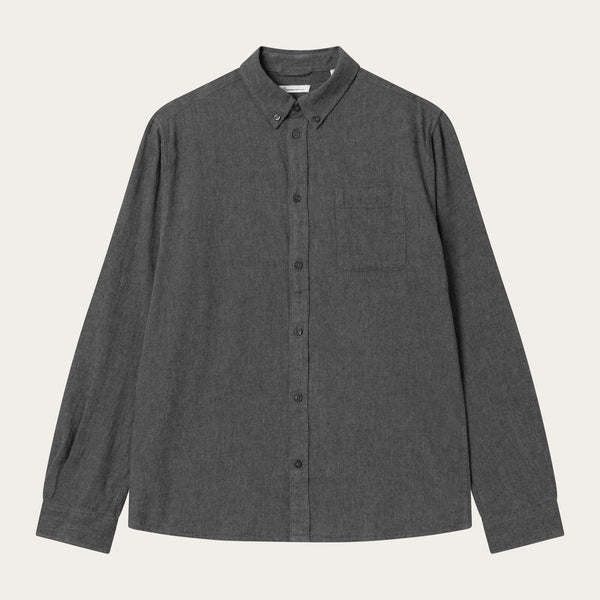 Regular fit melangé flannel shirt - Dark Grey Melange