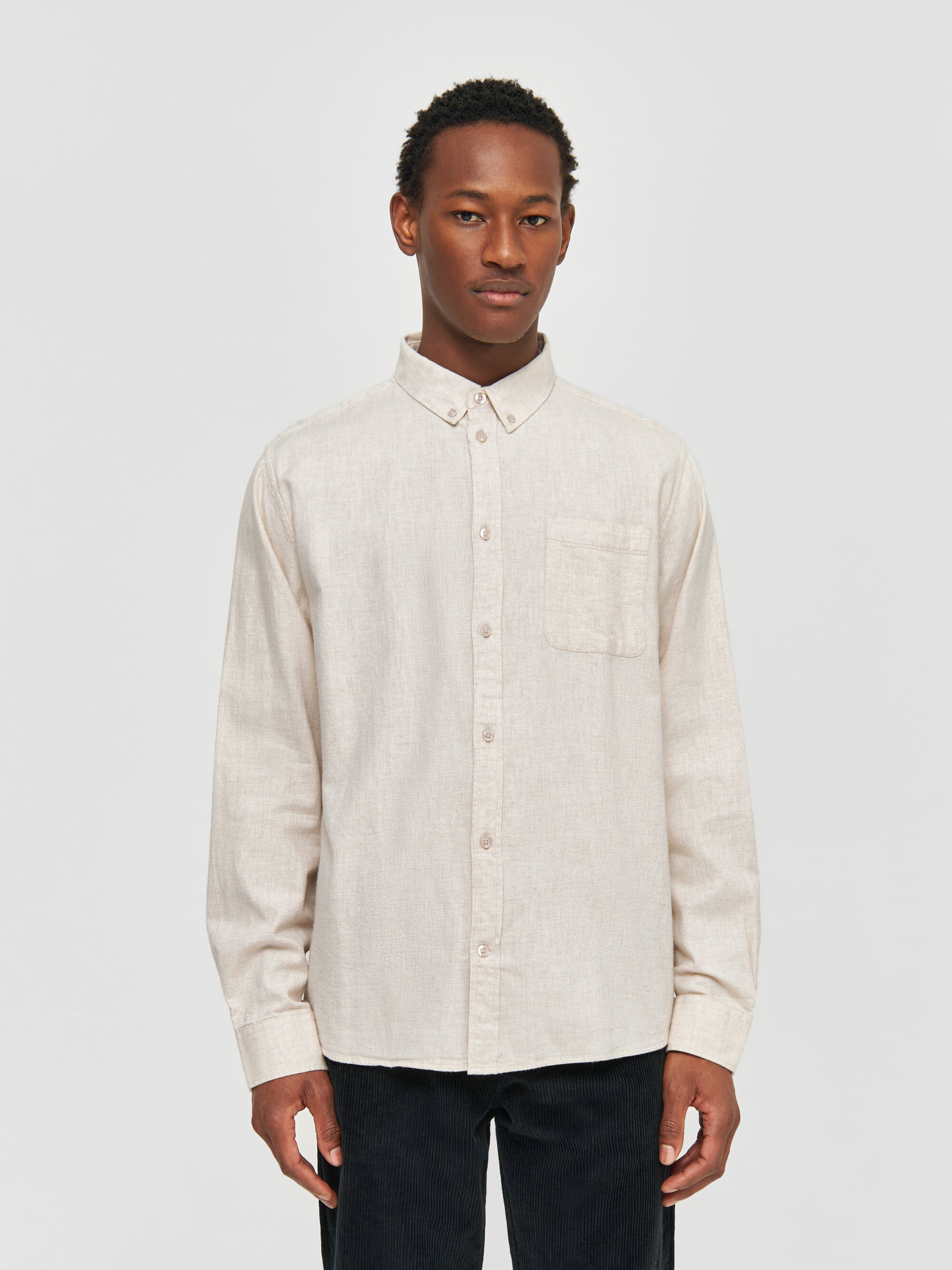 Regular fit melangé flannel shirt - Greige