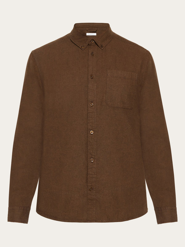 KnowledgeCotton Apparel - MEN Regular fit melangé flannel shirt Shirts 1243 Demitasse (brown)