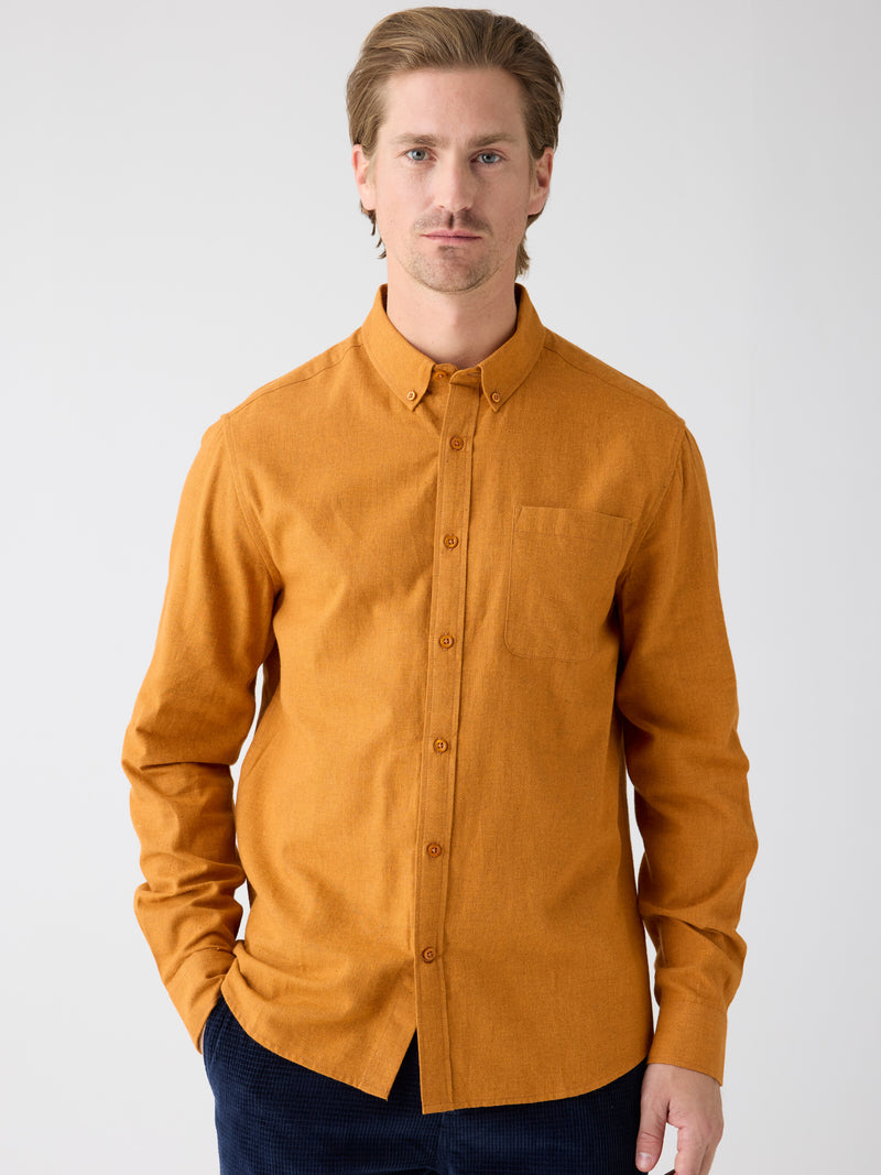 KnowledgeCotton Apparel - MEN Regular fit melangé flannel shirt Shirts 1485 Pumpkin Spice
