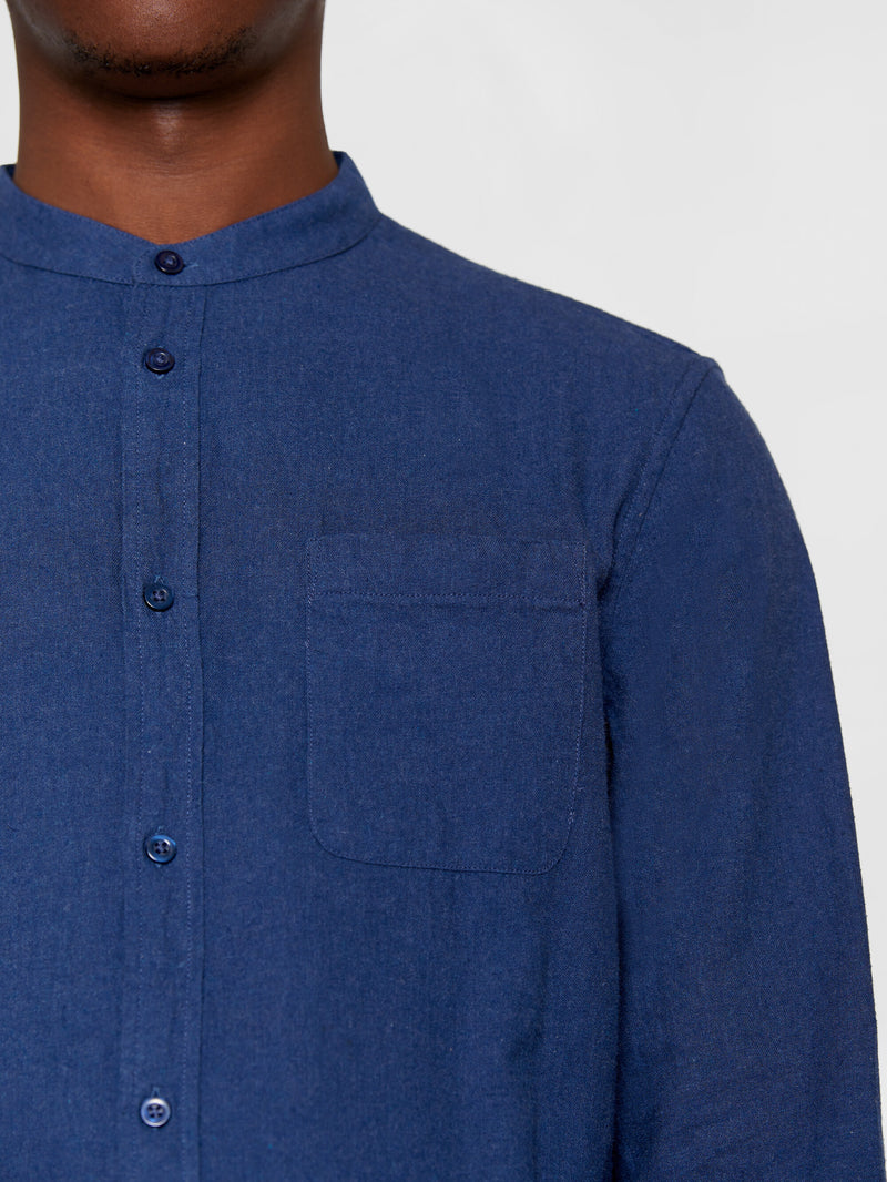 KnowledgeCotton Apparel - MEN Regular fit melangé flannel stand collar shirt Shirts 1043 Estate Blue
