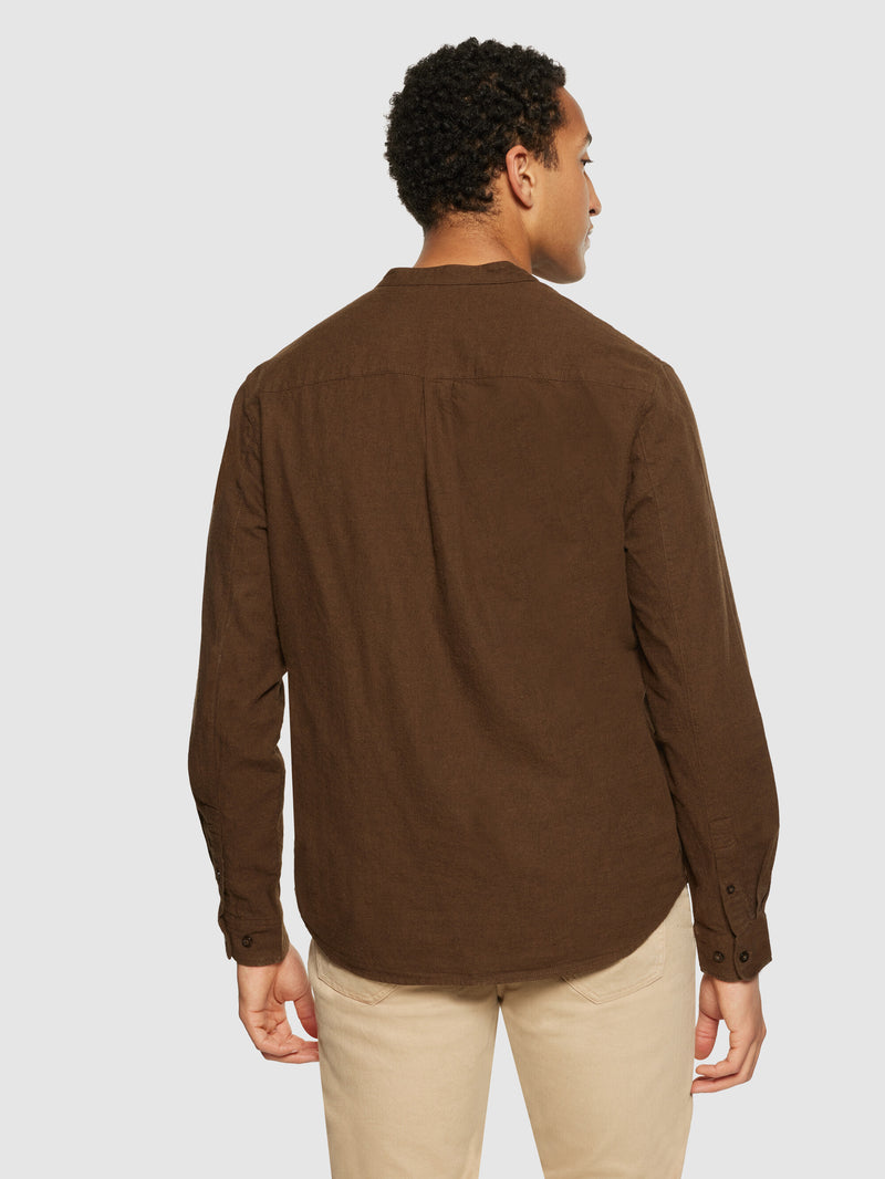 KnowledgeCotton Apparel - MEN Regular fit melangé flannel stand collar shirt Shirts 1243 Demitasse (brown)