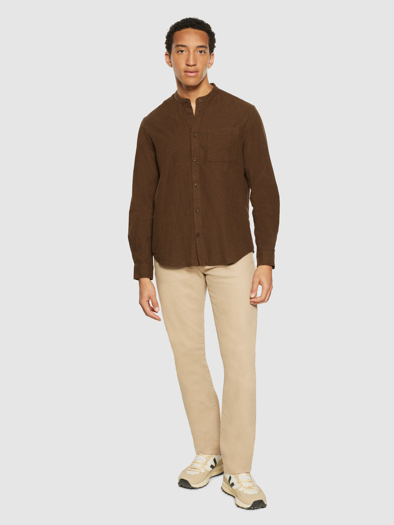 KnowledgeCotton Apparel - MEN Regular fit melangé flannel stand collar shirt Shirts 1243 Demitasse (brown)